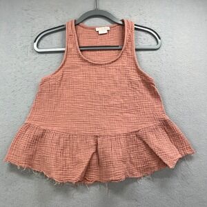 The Hanger Tank Top Womens S Rust Cotton Gauze Peplum Raw Hem Boho Casual